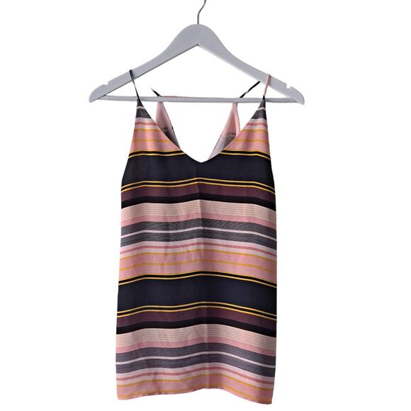Loft Womens Pink Brown Black & Yellow Stripe V-neck Cami Top w Lining - Size XS - Picture 1 of 10